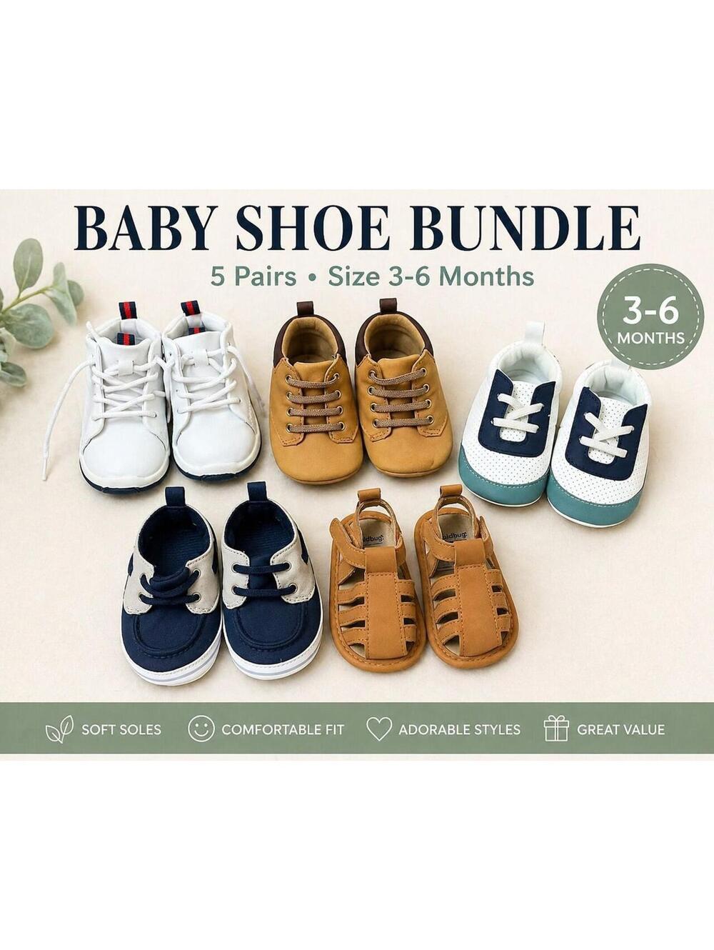 Baby Shoe Bundle 3-6M 5 Pairs Sneakers Sandals Lot